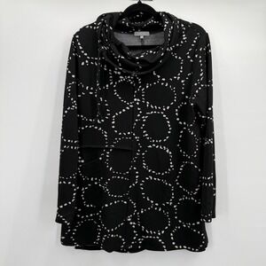 Habitat Blouse Womens Medium Black Cowl Neck Circle Print Tunic Stretch Top